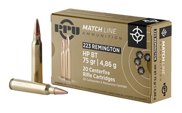 Picture of Prvi Partizan Match, 223 Remington, 75 Grain, Boat Tail Hollow Point, 20 Round Box PPM2232