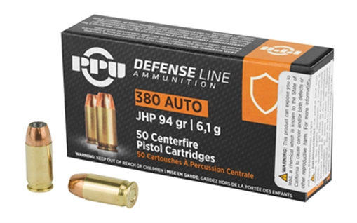 Picture of Prvi Partizan Handgun Defense, 380 ACP, 94Grain, Jacketed Hollow Point, 50 Round Box PPD380A