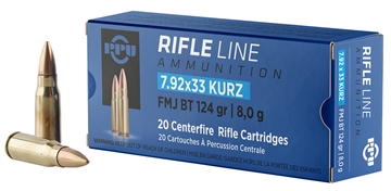 Picture of PPU Metric Rifle 7.9x33mmKurz 124gr Full Metal Jacket Boat Tail 20 Per Box/25 Case PP7K