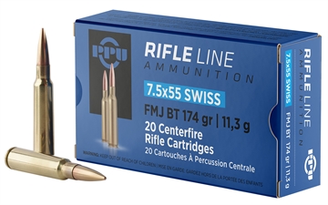 Picture of PPU Metric Rifle 7.5x55mmSwiss 174gr Full Metal Jacket Boat Tail 20 Per Box/10 Case PP7SF