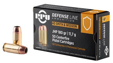 Picture of PPU Defense 40S&W 180gr Jacketed Hollow Point 50 Per Box/10 Case PPD40