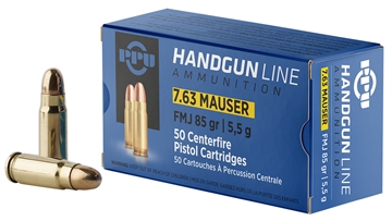 Picture of PPU Handgun 7.63mmMauser 85gr Full Metal Jacket 50 Per Box/10 Case PPH763
