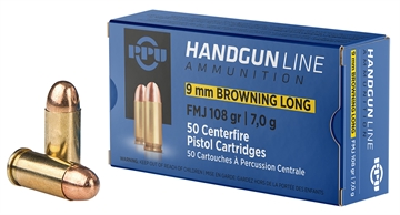Picture of PPU Handgun 9mmBrowningLong 108gr Full Metal Jacket 50 Per Box/20 Case PPH9BL