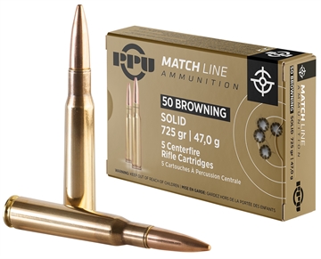 Picture of PPU Match 50BMG 725gr Full Metal Jacket Solid 5 Per Box/20 Case PPM50