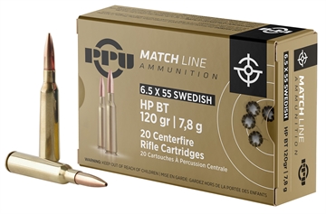 Picture of PPU Match Rifle Ammunition 6.5mm x 55 Swedish Match 120 gr HPBT 2723 fps 20/ct PPM6
