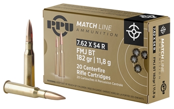 Picture of PPU Match Rifle Ammunition 7.62mm x 54R Match 182 gr FMJ-BT 2625 fps 20/ct PPM7