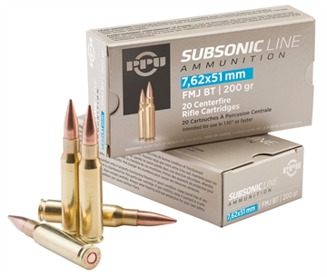 Picture of PPU Subsonic 7.62x51mmNATO 200gr Full Metal Jacket Boat Tail 20 Per Box/10 Case PPS762