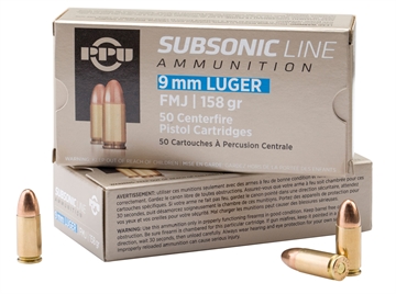 Picture of PPU Subsonic 9mmLuger Subsonic 158gr Full Metal Jacket 50 Per Box/20 Case PPS9MM