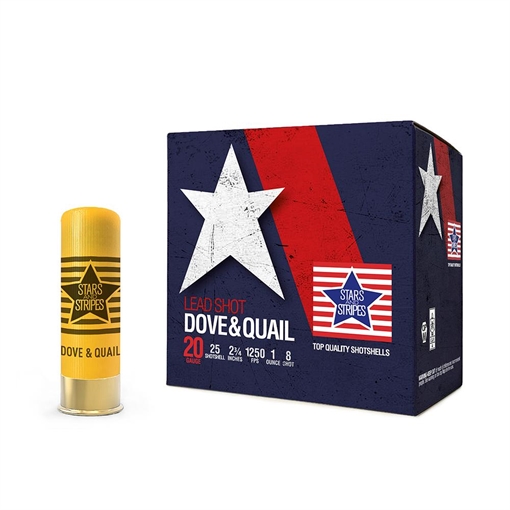 Picture of PPU Stars & Stripes Dove & Quail Shotshells 20ga 2-3/4'' 1 oz 1250 fps #8 25/ct CDQ82808
