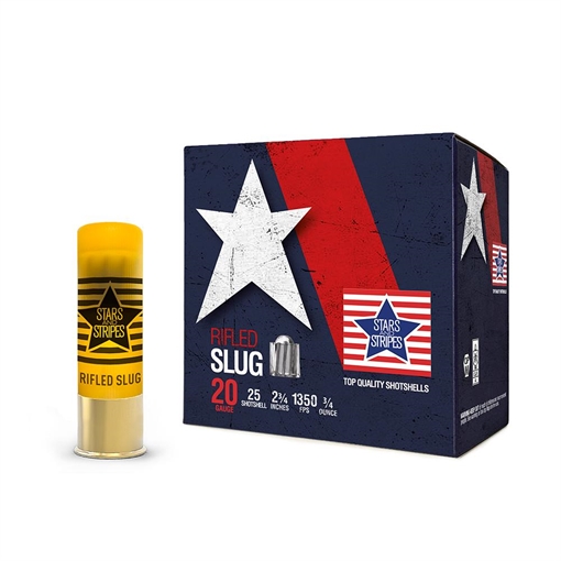 Picture of PPU Stars & Stripes Rifled Slug Shotshells 20ga 2-3/4'' 3/4 oz 1350 fps Slug 25/ct CSLUG21