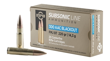Picture of PPU STANDARD RIFLE AMO 300 BLACKOUT SUBSOMIC 220GR FMJBT 20RD (50 BOXES PER CASE) PPS300