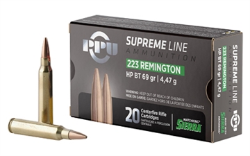 Picture of Prvi Partizan Supreme, 223 Remington, 69 Grain, Boat Tail Hollow Point, 20 Round Box PPMK223
