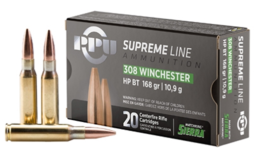 Picture of Prvi Partizan Supreme, 308 Winchester, 168 Grain, Boat Tail Hollow Point, 20 Round Box PPMK308