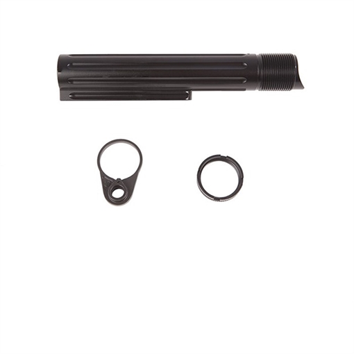 Picture of Primary Weapons Systems Enhanced Buffer Tube, Fits AR-15, Mil-Spec Receiver Extension, 6 Position, Ambidextrous Push Button Sling Points, Black, Includes Ratcheting Lock Castle Nut and Endplate EBT-RLCN-KIT EBTRLCNKIT