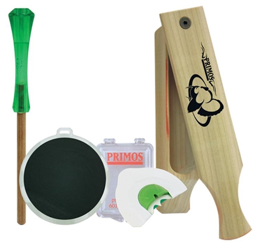 Picture of Primos Turkey Caller Starter Pack Attracts Turkeys, Includes Sonic Dome Mouth Call, Sonic Dome Slate Call, Slim Striker & Double Sided Box Call 272