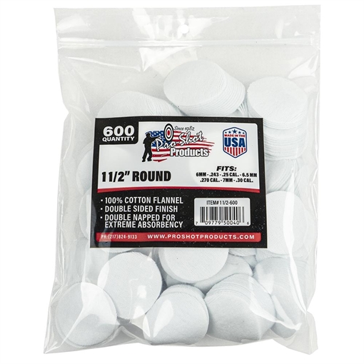 Picture of PRO-SHOT 11/2IN ROUND PATCHES - 6MM TO .30 CAL. - 600 COUNT 11/2-600