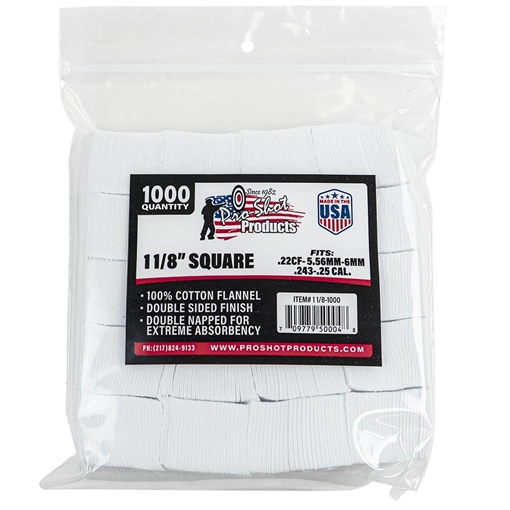 Picture of PRO-SHOT 11/8IN SQUARE PATCHES - .22 CAL. TO .270 CAL. - 1000 COUNT 11/8-1000