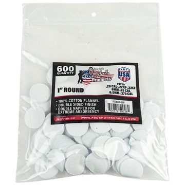 Picture of PRO-SHOT 1IN ROUND PATCHES - .22 CAL. TO .270 CAL. - 600 COUNT 1-600