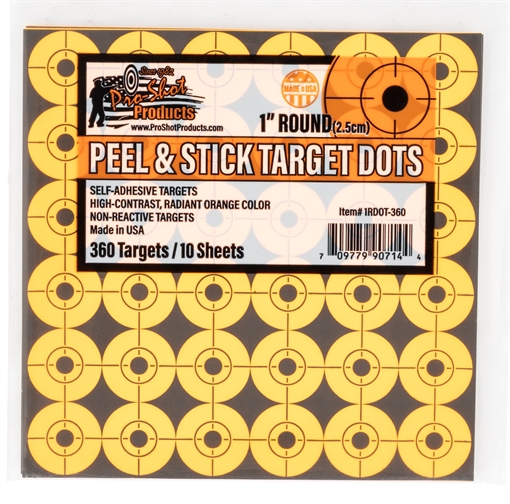Picture of PRO-SHOT ORANGE PEEL AND STICK 1IN TARGET DOTS - 36 DOTS PER SHEET - 10 SHEETS 1RDOT-360 1RDOT-360 1RDOT360