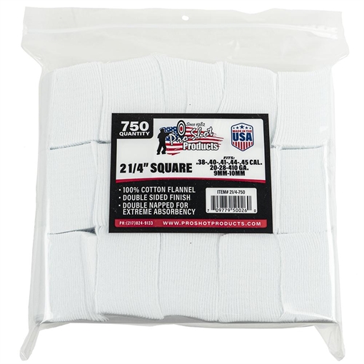 Picture of PRO-SHOT 21/4IN SQUARE PATCHES - .38 CAL. TO .45 CAL./20 GA TO 410 GA - 750 COUNT 21/4-750