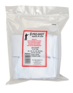 Picture of Pro-Shot Cleaning Patches .38 - .45 Cal/ .410 / 20 Gauge 2.25" Square Cotton Flannel 250 Pack 214250