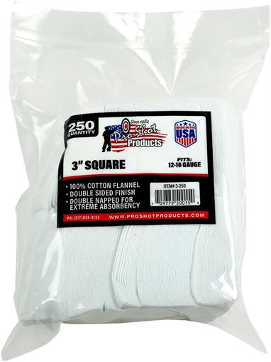 Picture of Pro-Shot Cleaning Patches 12-16 Gauge 3" Square Cotton Flannel 250 Pack 3250