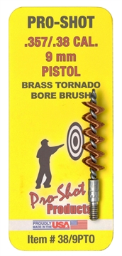 Picture of Pro-Shot Tornado Bore Brush .38/ 9mm Cal Pistol #8-32 Thread Brass Spiral Wound Loop 389PTO