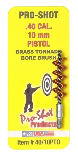 Picture of Pro-Shot Tornado Bore Brush .40/ 10mm Cal Pistol #8-32 Thread Brass Spiral Wound Loop 4010PTO