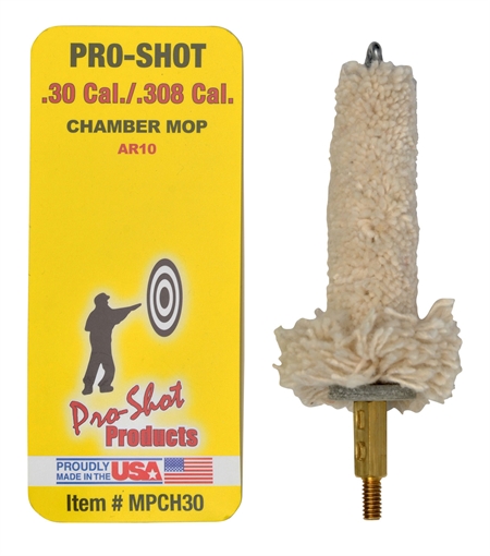 Picture of Pro-Shot Chamber Mop Military Style .30/ .308/ 7.62x51mm NATO AR Platform #8-32 Thread 100% Cotton Mop Brass Core MPCH30