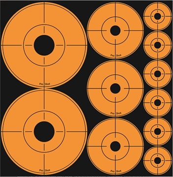 Picture of PRO-SHOT ORANGE PEEL AND STICK ASSORTED - 3IN DOTS 2 2IN DOTS 3 AND 1IN DOTS 6 - 10 SHEETS ASSORTED-DOT