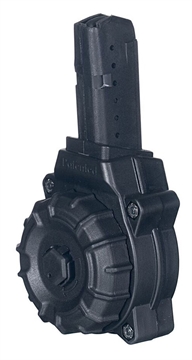 Picture of ProMag Standard 30rd Drum 9mm Luger Fits AR-15, Compatible w/Glock Style Magazines Black DuPont Zytel Polymer DRMA26