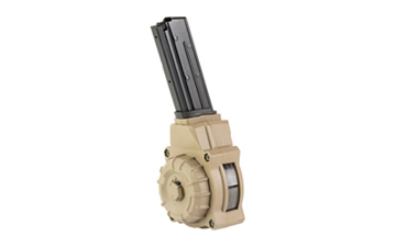 Picture of ProMag Industries Magazine, Drum, 5.7X28MM, 55 Rounds, Fits FN Five-seveN USG 5.7x28mm pistol, Polymer Construction, Flat Dark Earth DRM-A76-FDE