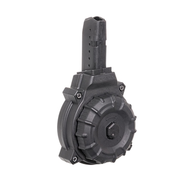 Picture of ProMag Industries Drum Magazine, 9MM, 50 Rounds, Polymer, Black, *Does not fit Glock Pistols, for use in PCC / 9mm AR-15 using Glock type magazines only DRM-A12 DRMA12