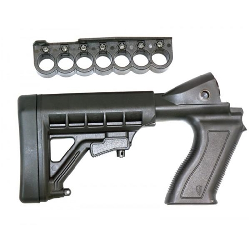 Picture of Archangel Tactical Pistol Grip Stock Black Synthetic 6 Position with Shell Holder for 12 Gauge Mossberg 500, 590; Maverick 88 AA50088