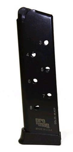 Picture of ProMag Industries Magazine, 45ACP, 8 Rounds, Fits Government 1911, Steel, Blued Finish COL03
