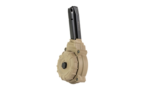 Picture of ProMag Industries Magazine, Drum, 9MM, 50 Rounds, Fits Sig Sauer P320, Polymer Construction, Flat Dark Earth DRM-A55-FDE