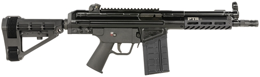 Picture of PTR PDWR BR 308 Win 20+1 8.50" Black Nitride Heavy Contour Threaded Barrel, Black Parkerized Aluminum Picatinny Rail Receiver, SB Tactical Brace, Black Polymer Grip PDWRBR3080101