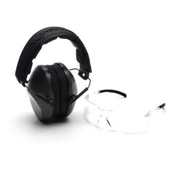 Picture of Pyramex Low-Profile Combo Kit Scratch Resistant Clear Lens & Frame with Rubber Temple Tips Gray Low-Profile Earmuffs VGCOMBO110