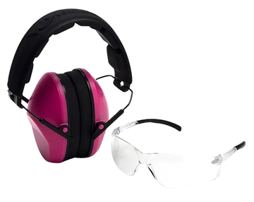 Picture of Pyramex Low-Profile Combo Kit Scratch Resistant Clear Lens & Frame with Rubber Temple Tips Pink Low-Profile Earmuffs VGCOMBO210