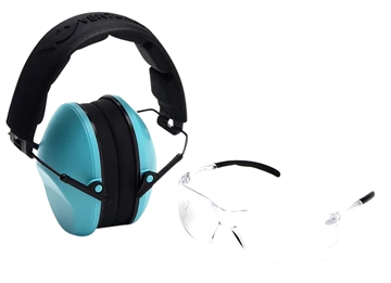 Picture of Pyramex Low-Profile Combo Kit Scratch Resistant Clear Lens & Frame with Rubber Temple Tips Powder Blue Low-Profile Earmuffs VGCOMBO410