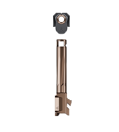 Picture of Radian Weapons RAMJET Barrel, AFTERBURNER Compensator, 9MM, DLC Finish, Bronze and Black, INTRA-LOK Mounting System, Fits Glock 19/19X/45 Gen5 R0832