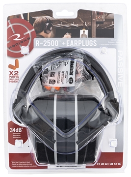 Picture of Radians R2500, Earmuff, Black, NRR 34db When Dual Protection is Used , Includes Set of Foam Ear Plugs R2500CS