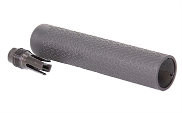 Picture of Radical Firearms Sinter Titanium Suppressor, 7.62MM, 8" Length, 1.75" Diameter, 16oz, Black High Temp Cerakote, Full Auto Rated, Muzzle Brake Taper Mount Design STS762