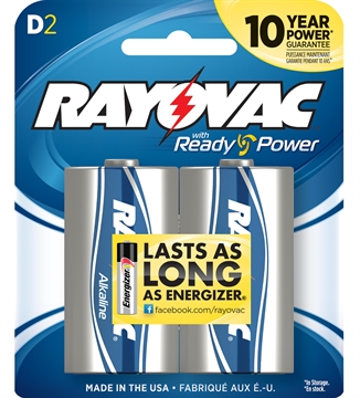 Picture of Rayovac D HIGH ENERGY Alkaline Batteries Silver/Blue 1.5 Volts 12,000 mAh (2) Single Pack 8132F