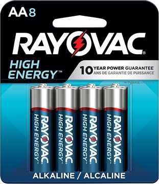 Picture of Rayovac AA HIGH ENERGY Alkaline Batteries Silver/Blue 1.5 Volts 2,700 mAh (8) Single Pack 8158T03