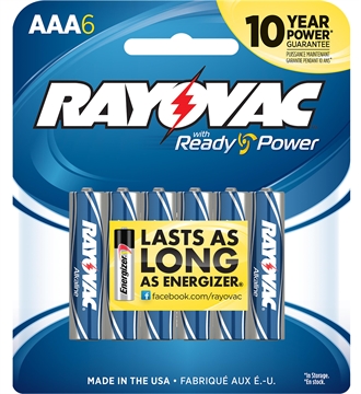 Picture of Rayovac AAA HIGH ENREGY Alkaline Batteries Silver/Blue 1.5 Volts 2,700 mAh (6) Single Pack 8246T