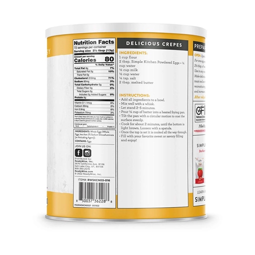 Picture of Readywise Dried Egg Product Powdered Eggs #10 Can 72 Serving RWSKCN03-016