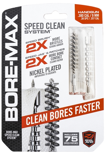 Picture of Real Avid Bore-Max Speed Clean Upgrade Set 9mm Pistol Nickle Plated Bristles Blister Pack Case AVBMSET9MM