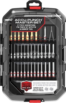 Picture of Real Avid Accu-Punch Master Set, 37 Piece Punch Set, Includes 13 Nickel Plated Flat Tip Punches, 13 Nickel Plated Roll Pin Punches, 7 Brass Punches, 2 Flat Sided Punches, 1 Nylon Punch, 1 Taper Punch, 1 Pair of Plastic Tweezers AVMAPS