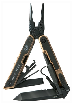 Picture of Real Avid AR15 Tool, Multi-Tool, Black/Tan Finish, Stainless Steel, Includes Tan Nylon Sheath AVAR15T